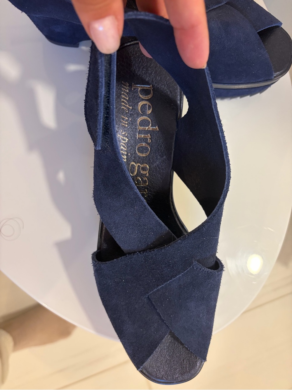 Pedro Garcia Federica criss cross wedge . Size 37.5 . Like new . Navy suede